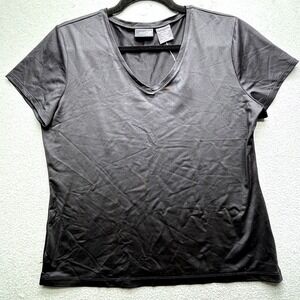 NWT East 5th Essentials Petite Large Black V Neck Short Sleeve Basic T Shirt Top